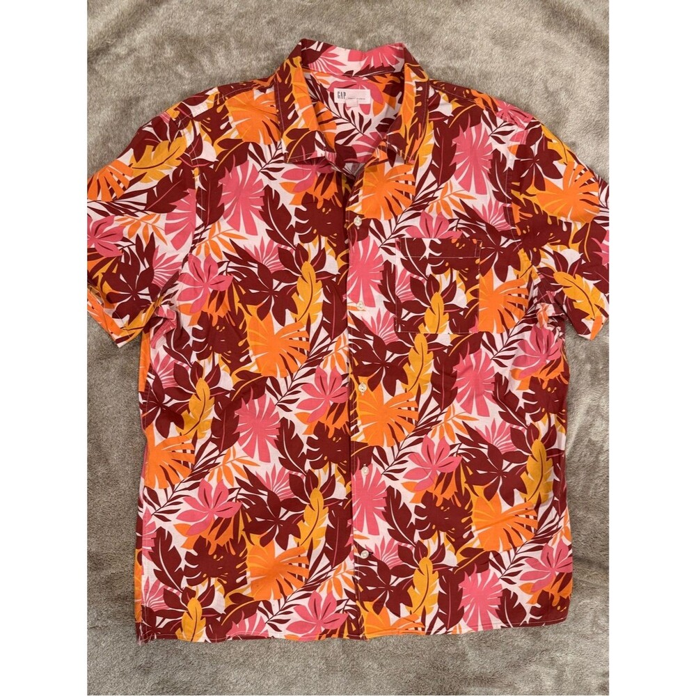 GAP Men's Short Sleeve Button Up Cotton Tropical Shirt, Size Lage